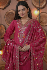 Dark Pink Sequins Embroidery Work Chinon Suit – Kalyanja