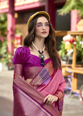 Pink Banarasi Silk Zari Weaving Saree Kalyanja Fashion