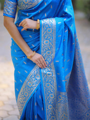 bright blue Banarasi art silk saree