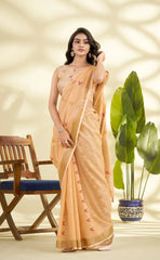orange handloom style weaving linen silk saree - kalyanja