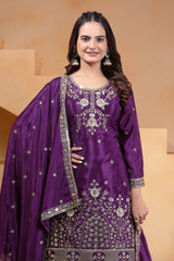 Wine Sequins Embroidery Work Chinon Suit – Kalyanja
