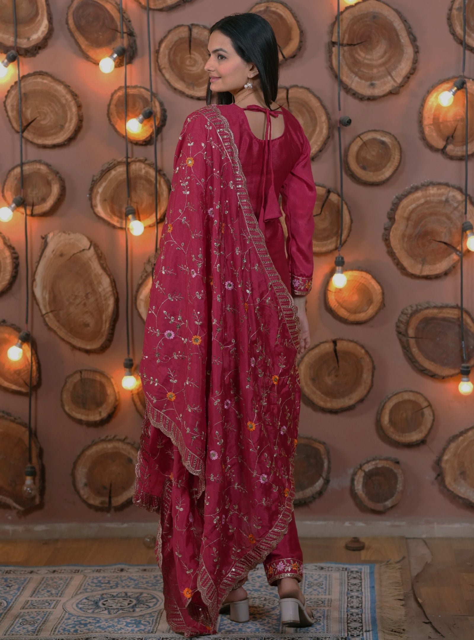 Dark Pink Sequins Embroidery Work Chinon Suit - kalyanja