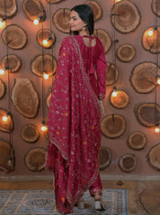 Dark Pink Sequins Embroidery Work Chinon Suit - kalyanja