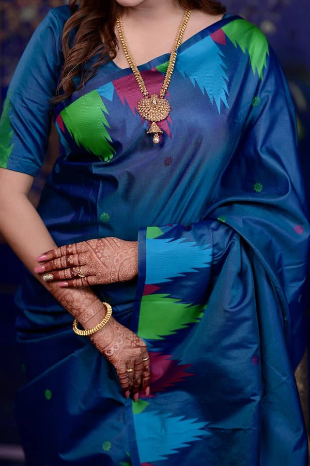 Rama Blue Zari Woven Border Soft Silk Saree