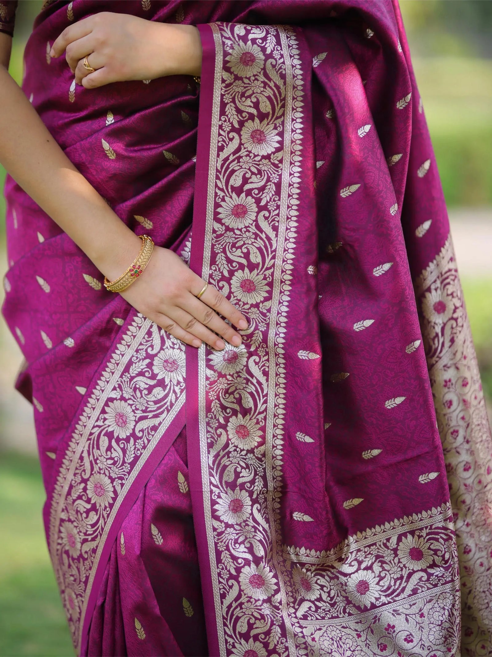 purple and hot pink cotton silk Banarasi saree