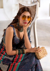 blue foli print soft dola silk saree - kalyanja