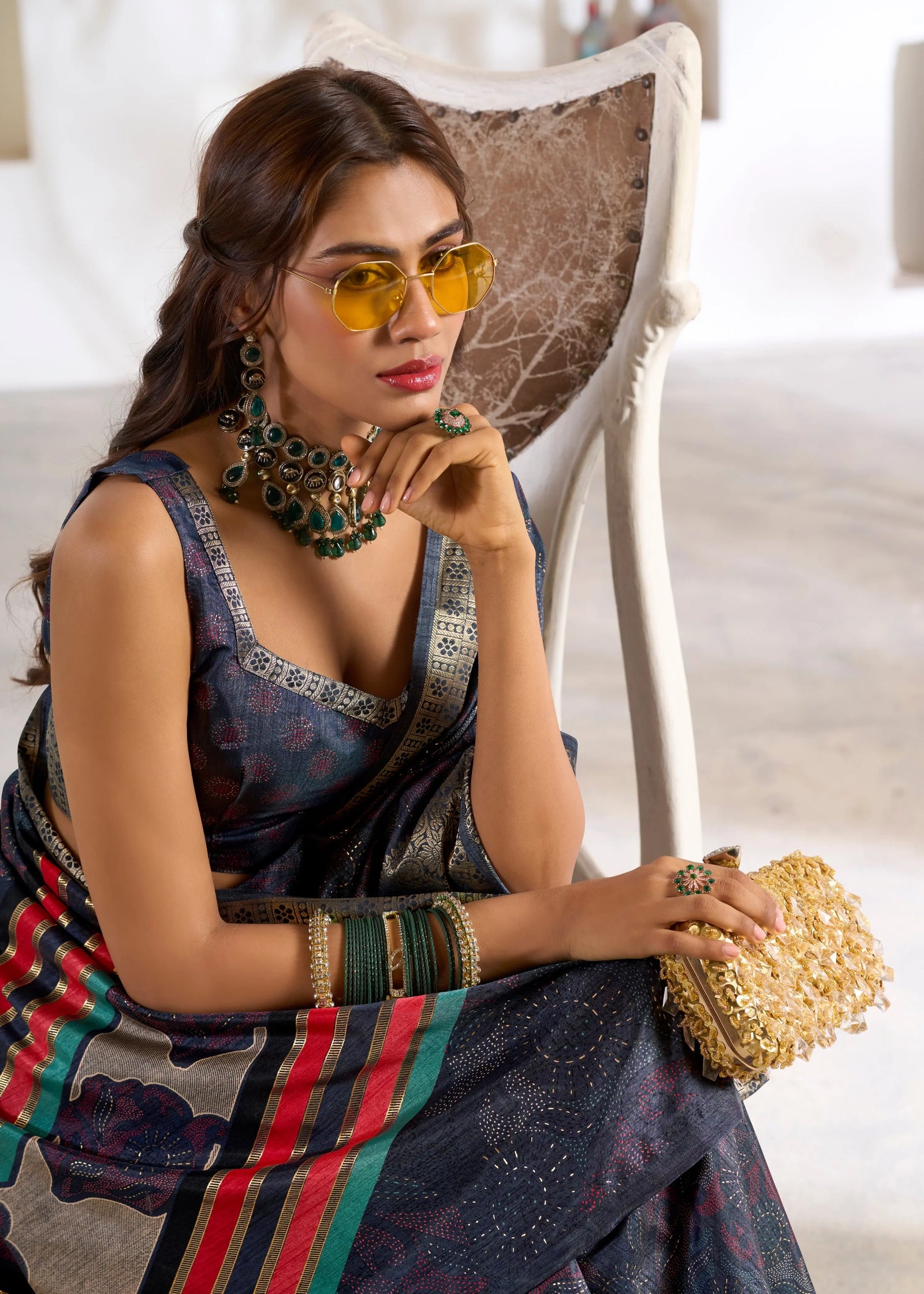 Blue Foli Print Soft Dola Silk Saree Agarwal Saree