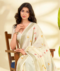 Beige Handloom-Style Weaving Linen Silk Saree Agarwal Saree