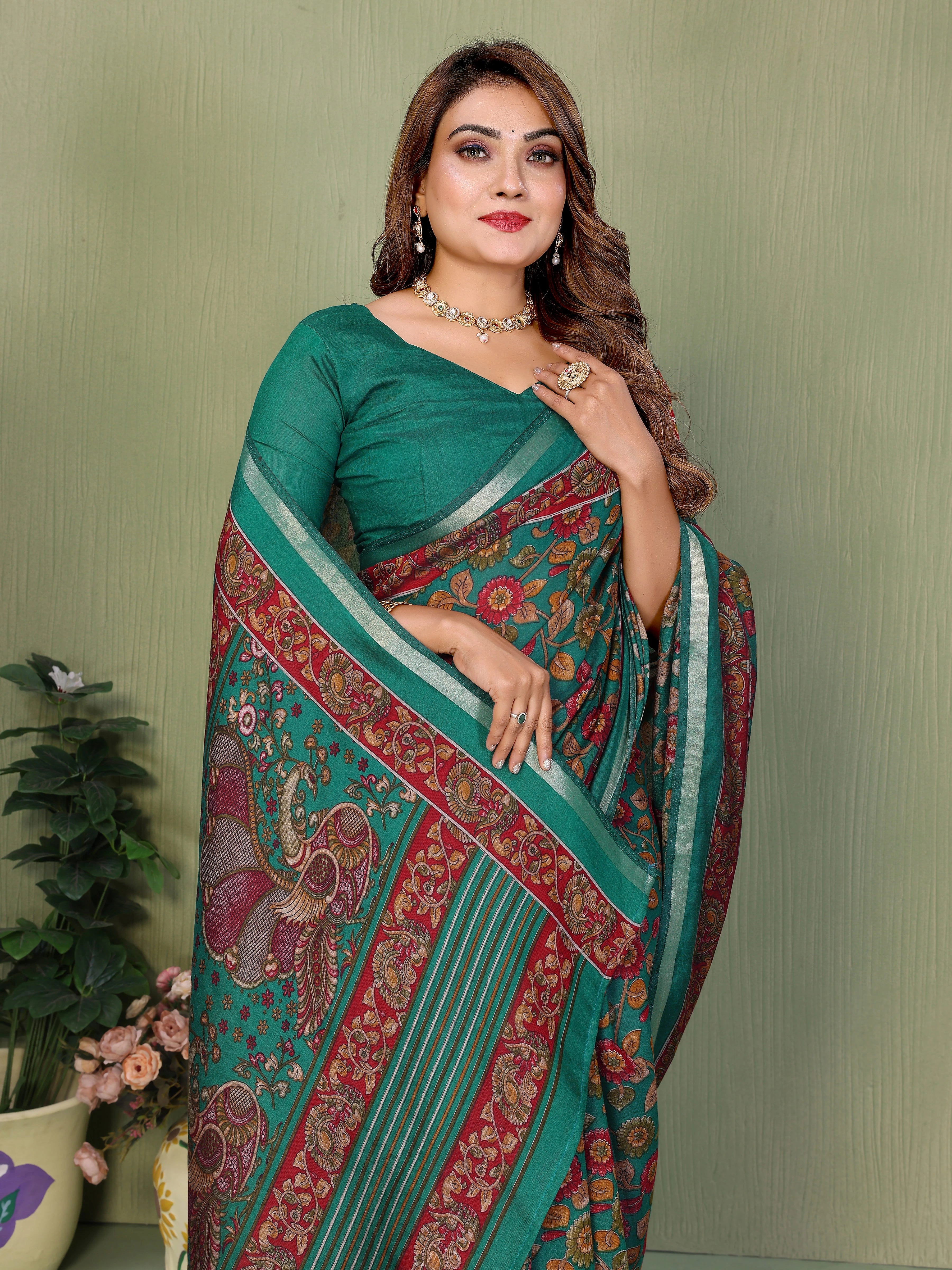 Green Kalamkari Print Mul Cotton Saree