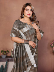 Mehendi Ached Weaving Soft Linen Saree - kalyanja