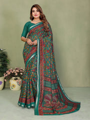 Green Kalamkari Print Mul Cotton Saree