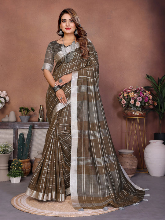 Mehendi Ached Weaving Soft Linen Saree