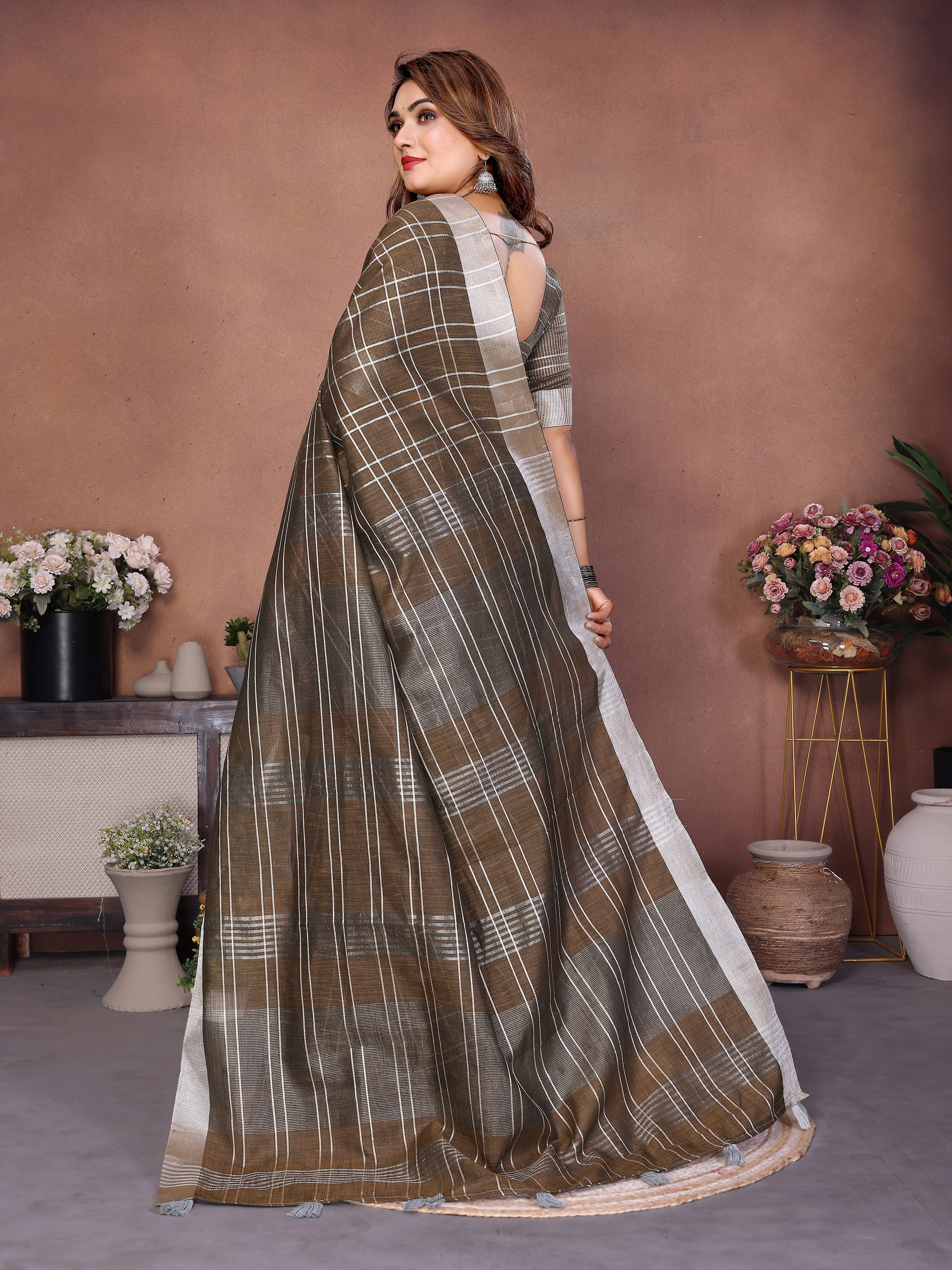 Mehendi Ached Weaving Soft Linen Saree