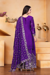 Purple Sequins Embroidery Work Chinon Silk Suit - kalyanja