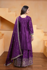 Wine Sequins Embroidery Work Chinon Suit – Kalyanja