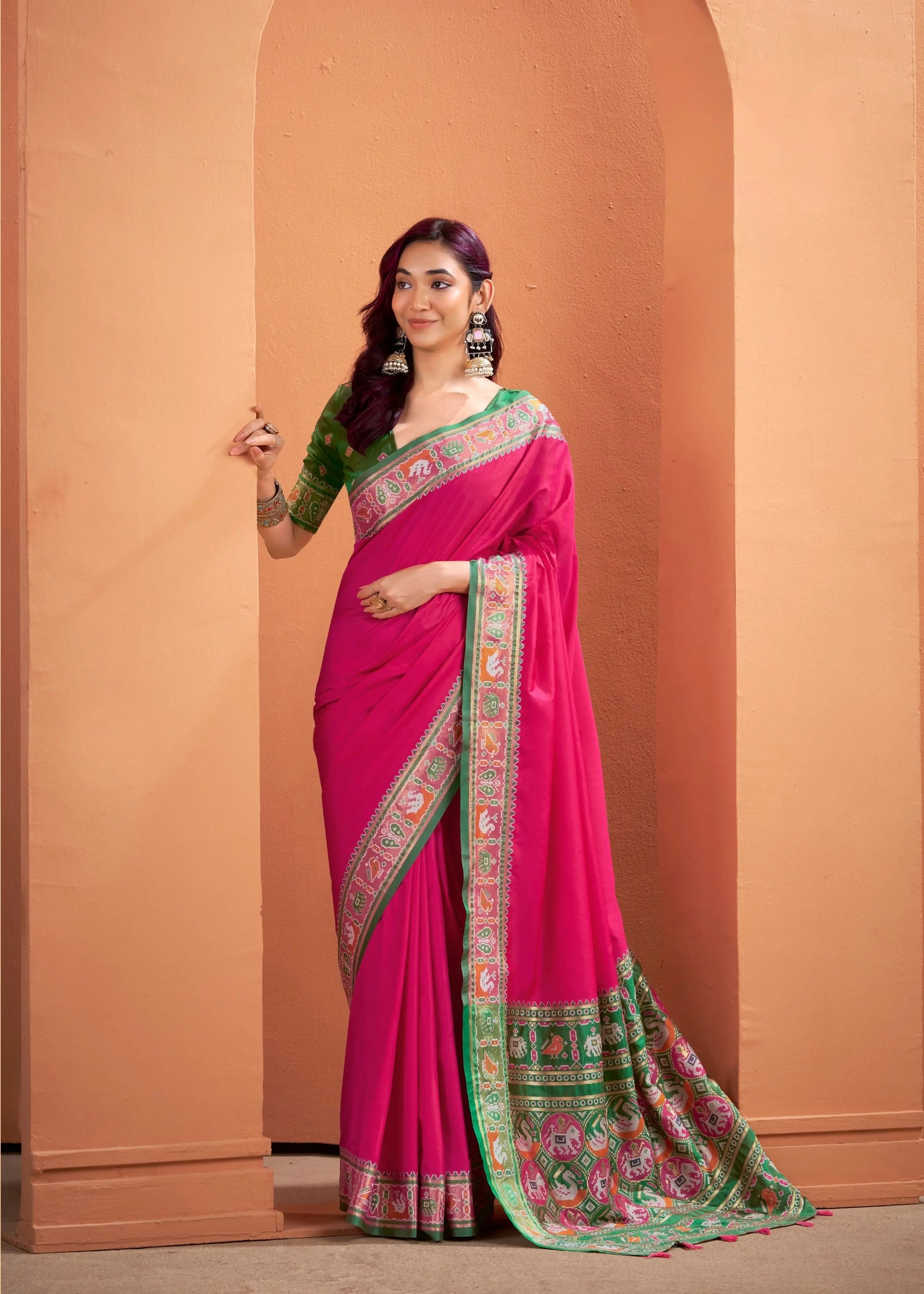dark pink patola style motifs patola silk saree - kalyanja