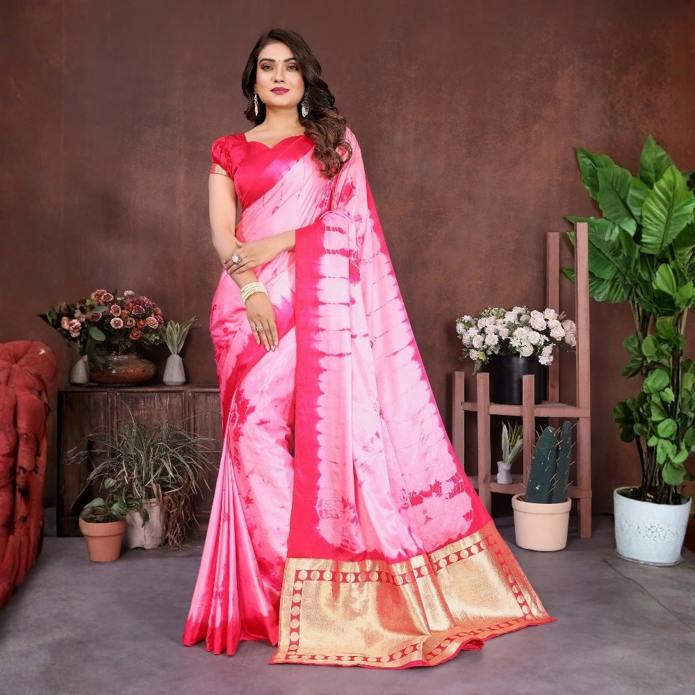 Dark Pink Sibori Work Soft Satin Silk Saree – Kalyanja