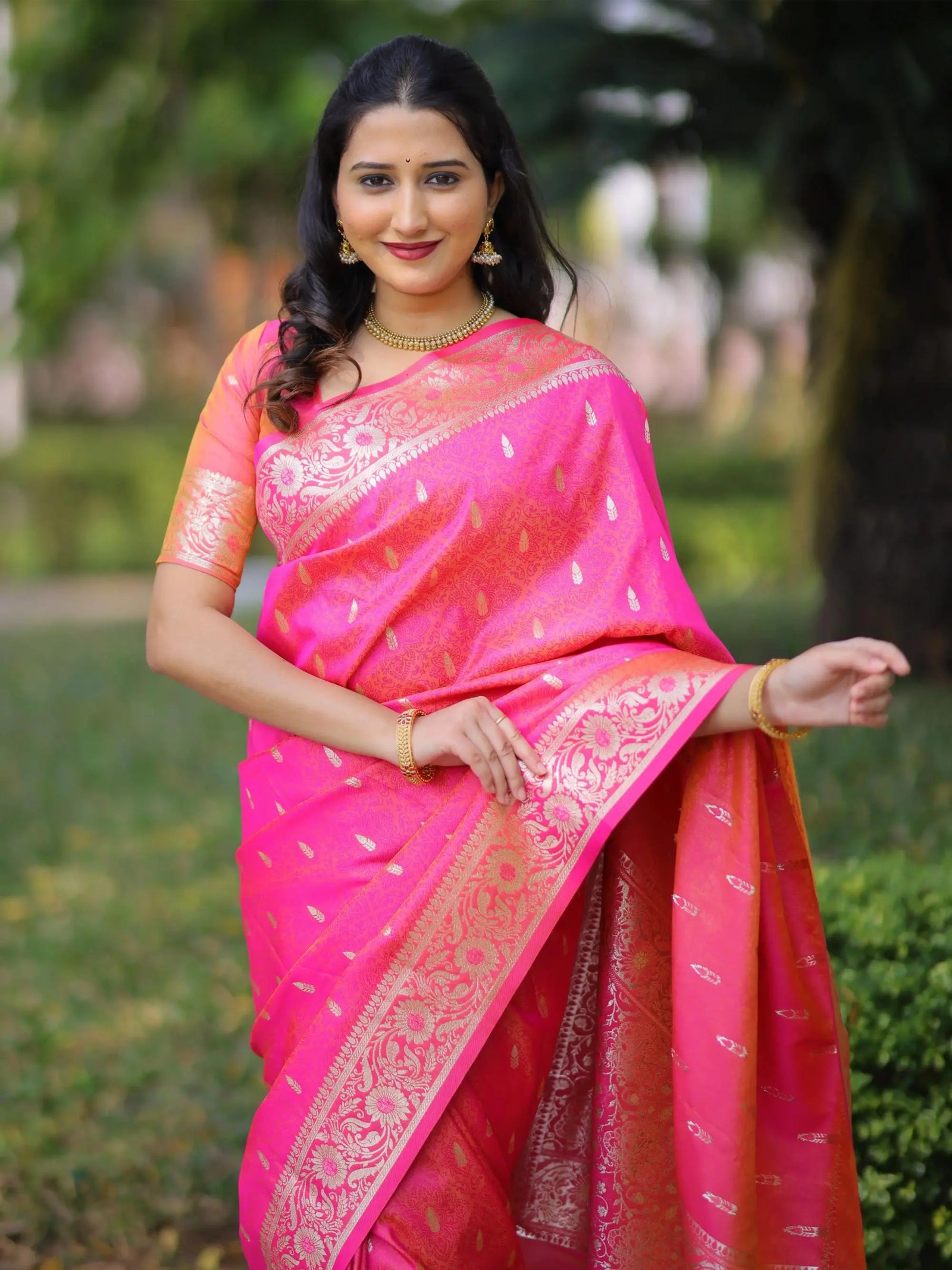 Tulip Pink Banarasi Silk Saree Kalyanja Fashion