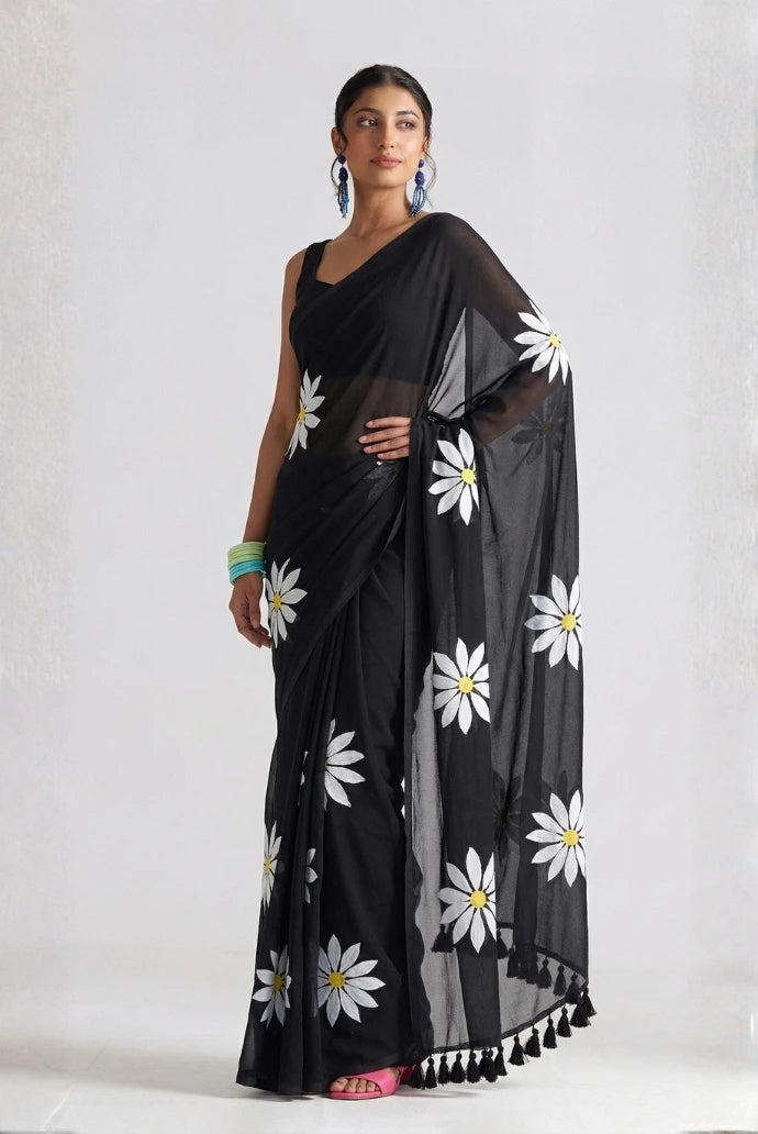 Black Chinon Saree