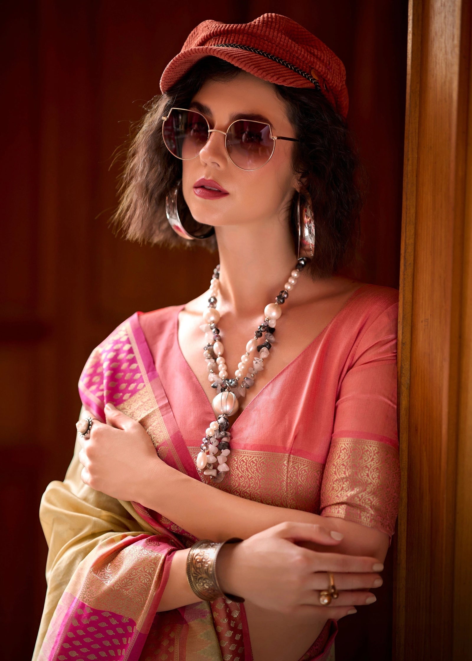 Beige Banarasi Silk Zari Weaving Saree Kalyanja Fashion