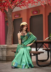 Green Banarasi Silk Zari Weaving Saree Kalyanja Fashion