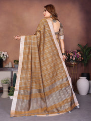 Light Brown Ached Weaving Soft Linen Saree - kalyanja