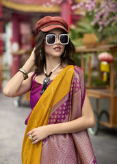 Yellow Banarasi Silk Zari Weaving Saree Kalyanja Fashion