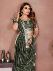 Dark green silver weaving linen saree – Kalyanja.