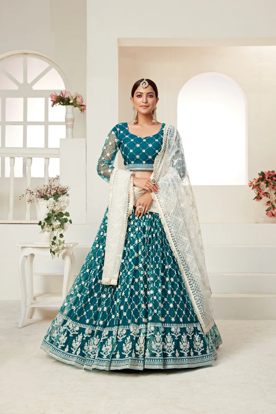 Sequin work teal Zariya lehenga – Kalyanja.