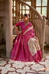 Beige Zari Weaving Banarasi Silk Saree