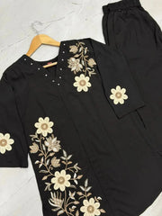Black Coord Set flat lay embroidery closeup