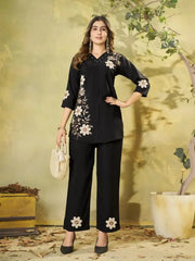Black Multi Thread Embroidered Coord Set - front view full length