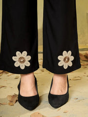 Black Coord Set straight pants floral embroidery detail