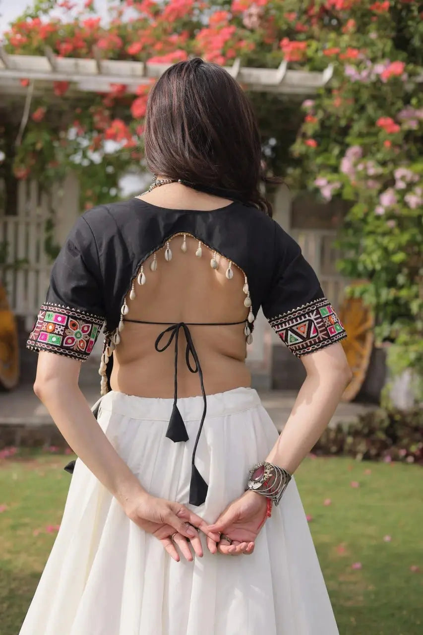 Beautiful Ivory White Ethnic Lehenga with Artisan Embroidered Choli and Graceful Flared Skirt