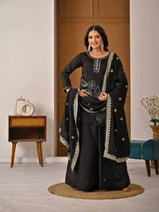 Gorgeous Black Palazzo Suit featuring Embroidered Kurta, Statement Dupatta, and Comfortable Festive Silhouette