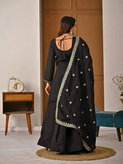 Premium Black Ethnic Palazzo Set with Intricate Floral Patterns, Embellished Neckline, and Elegant Party Wear Style