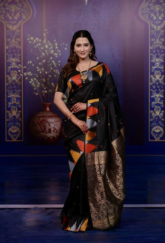 Black Zari Woven Border Soft Silk Saree