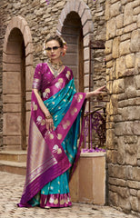 Blue Zari Work Soft Satin Silk Saree