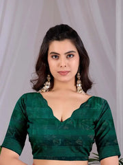Dark Green Saree running blouse close-up with V-neck and half sleeve