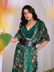 Dark Green Saree – upper drape close-up with corset belt contemporary styling