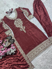 Dark Maroon Straight Suit Set Flat Lay – Suit with Straight Pant and Accessories