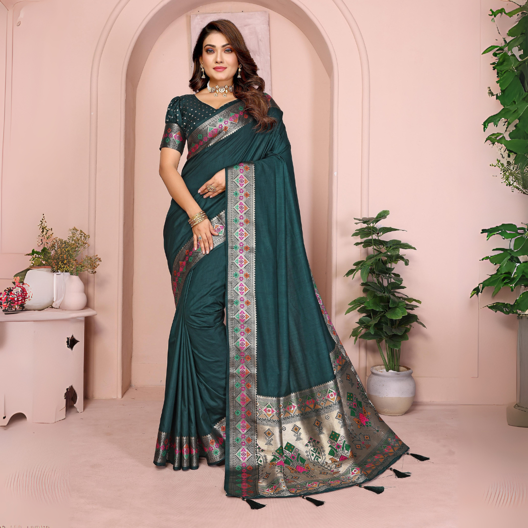 Dark Green Zari & Minakari Weaving Paithani Silk Saree