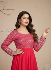Dark Rose Embroidered Georgette Outfit