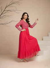 Rich Pink Embellished Georgette Gown