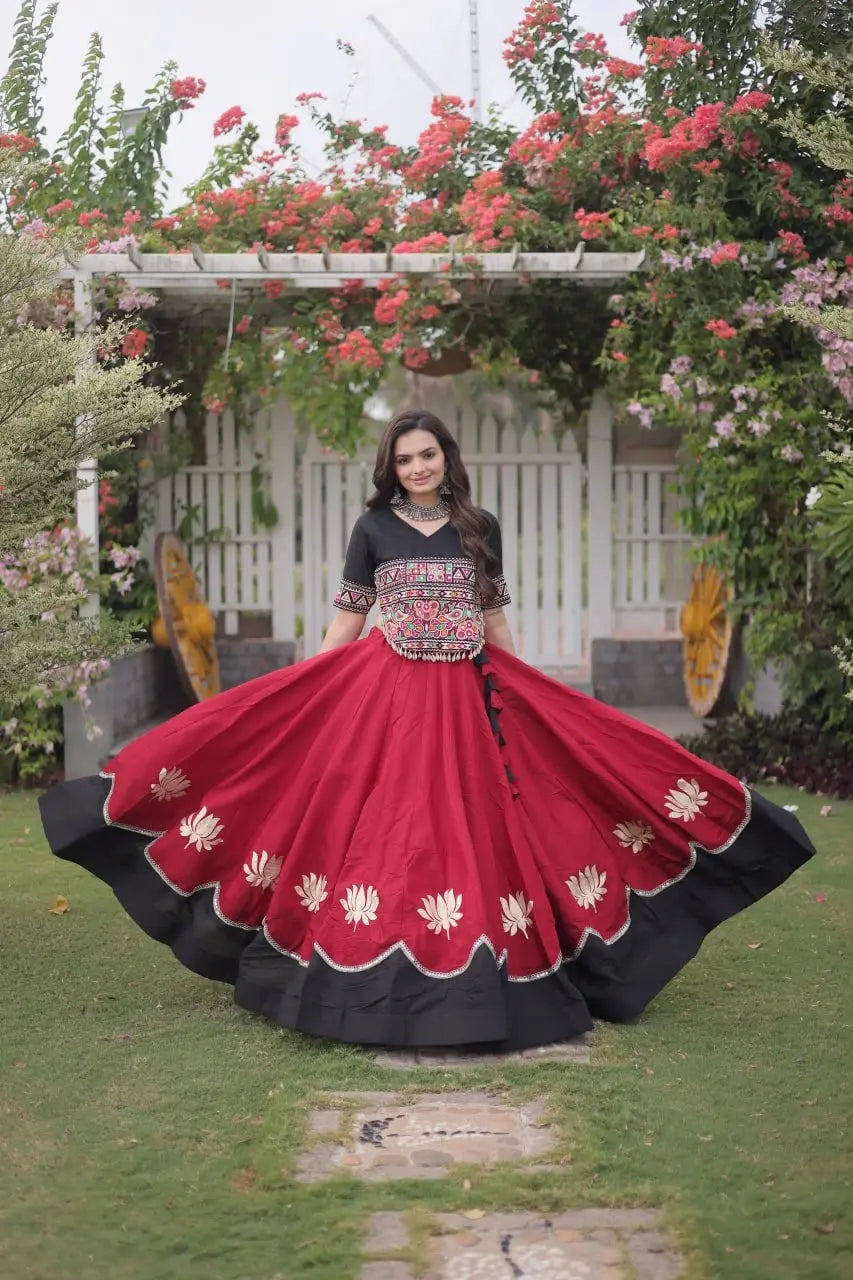 Beautiful Maroon Ethnic Lehenga with Multicolor Mirror Style Embroidery and Elegant Festive Appeal
