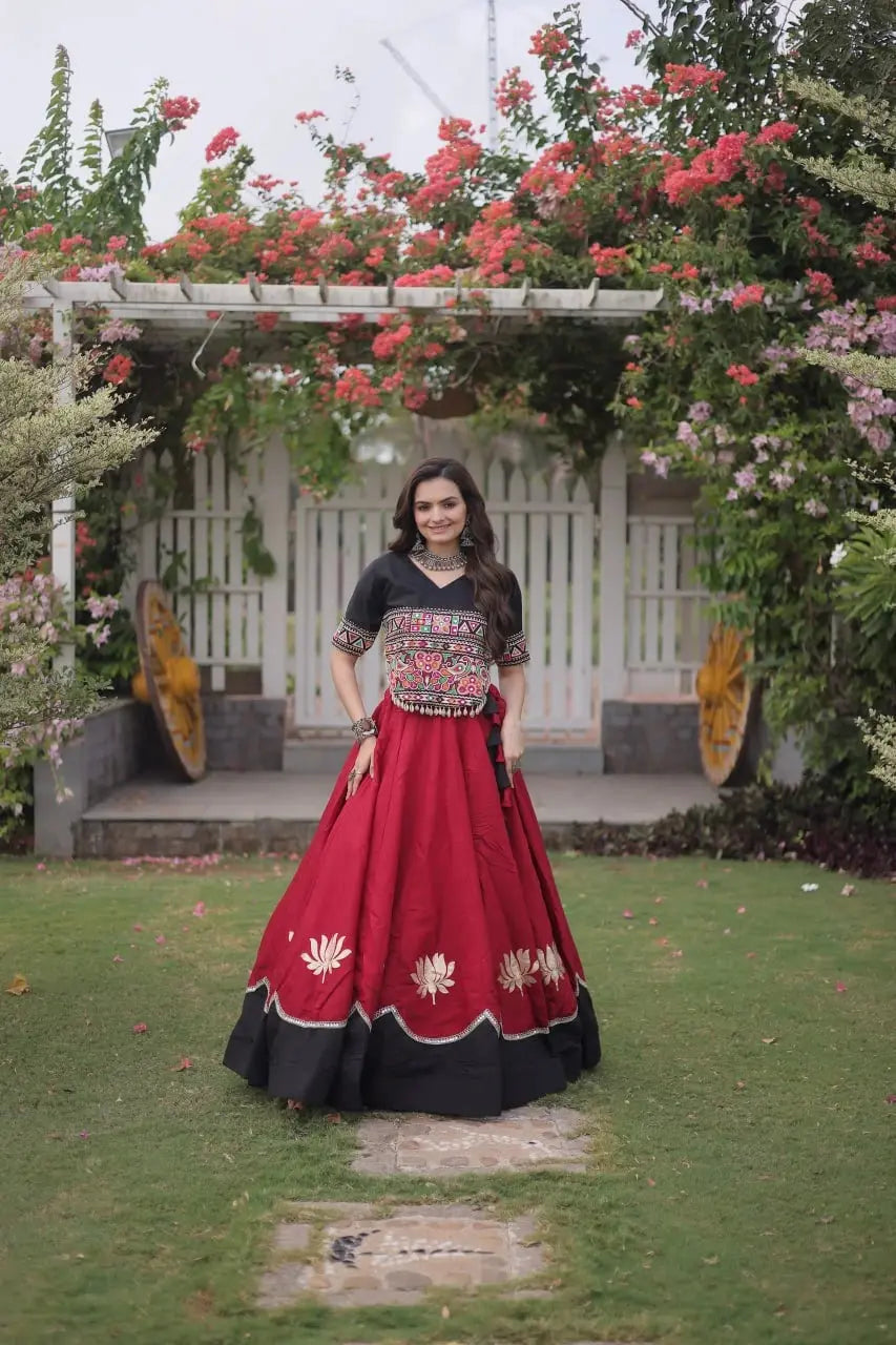 Premium Maroon Lehenga Choli with Colorful Tribal Embroidery, Decorative Border, and Graceful Festive Look