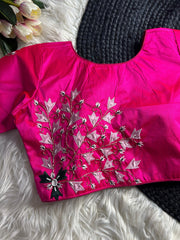 Dark Pink Handwork Pure Silk Blouse Back