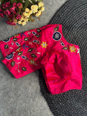 Dark Pink Pure Silk Handwork Blouse