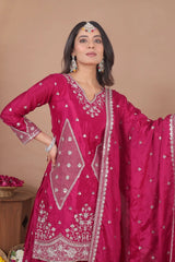 Dark rose pink chinon outfit featuring detailed sequin work