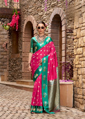 Dark Pink Zari Work Soft Satin Silk Saree